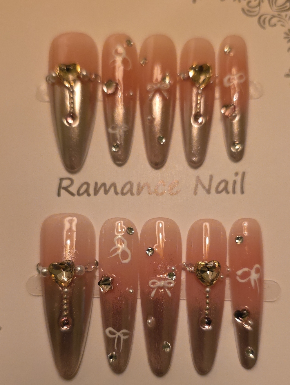 Pink & Gold Heart Accent Press-On Nail Set Size Large